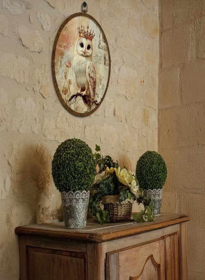 KLYTINK Vintage Crown Owl Wall Art Decor,Retro Bird Mid Century Modern Wall Art Canvas Frame Hanging Prints, Vintage Animal Round Wall Art Decor for Bedroom,Best Gifts for Brithday Christmas 10"x10"(BY0610) - Image 3